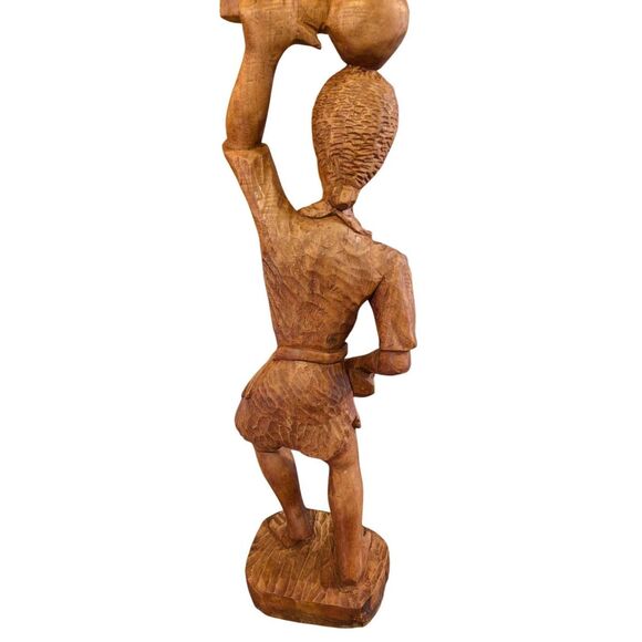 Big 28 inch tall vintage solid block wood carving of a native woman. - Picture 2 of 8